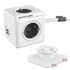 chunha PowerCube 延長型多功能插座 USB 灰色 + 固定用底座, 3m, 單一顏色, 1個