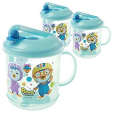 뽀로로 옥수수 딱붙어 빨대컵, 블루, 3개