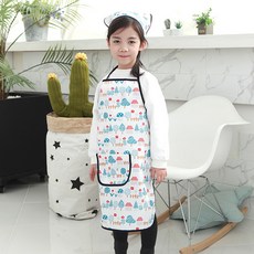 bebe chouette 孩童森林屋印花防水圍裙+頭巾