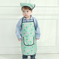 bebe chouette 紅鶴印花防水圍裙+頭巾組