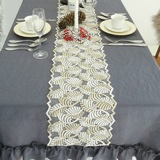 BYJIMI 金色葉片蕾絲桌旗, 混合顏色, 6人(220 x 25 cm), 1個