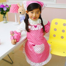 Yein Mom 女童防水波點圍裙 + 頭巾套組