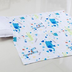 Organic Bean 一體式涼感午睡薄被薄墊組, 藍色可愛動物款