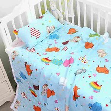 Coney Island 兒童涼感單層被睡墊棉質枕芯組, 藍色綿羊款