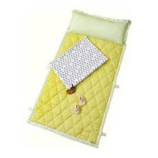 Coney Island 幼稚園用夏季款一體式超細纖維絎縫薄墊+30支棉波紋午睡被+鋪棉枕芯+防水收納袋 隨機出貨, 黃色企鵝款