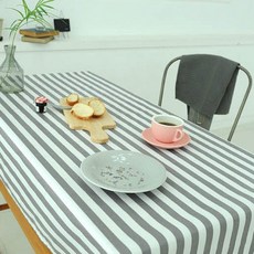 海姆安海姆 條紋防水桌布, 灰色 + 白色, 6人(200 x 110 cm)