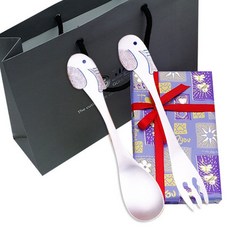 GOZIPMALL 童用大象造型銀湯匙筷子組, 1組, 銀湯匙+銀叉子+包裝盒+購物袋+保證書