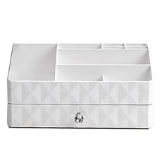 ANGELMEOW 壓克力大抽屜2層化妝品收納盒, 白色