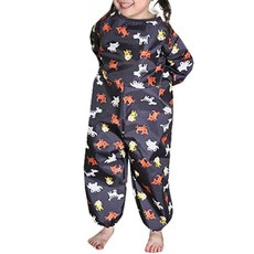 plie 全身美術圍裙 拉鍊型 動物圖案 S, 深藍, 1 個