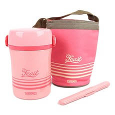 THERMOS 膳魔師 3層便當保溫罐+筷子+筷子收納盒+保溫罐提袋, 珊瑚粉, 1個