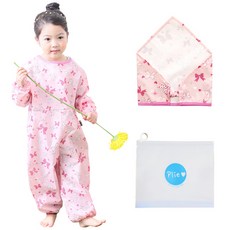 Plie 兒童印花畫圖連身衣組, 粉色緞帶款