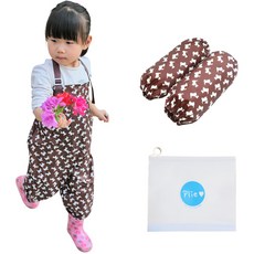 Plie 孩童花紋防水背帶連身褲+袖套+拉鍊袋組, 棕色小狗款