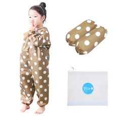 Plie 孩童花紋防水連身衣+袖套+拉鍊袋組, 棕色圓點款