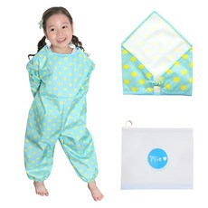 Plie 孩童拉鍊式藝術圍裙+頭巾+夾鏈袋, 薄荷綠(黃色圓點款)