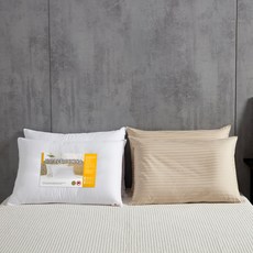 K.I.T 居家超細纖維枕芯 2個+純棉60支紗皇家緞面枕套 2個, 奶油米色