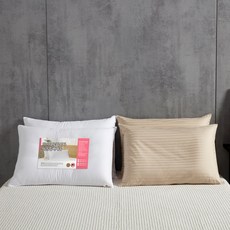 KIT HOME 超細纖維填充護頸枕芯 2入+Royal Satin 60支棉緹花枕套 2入, 奶油米色