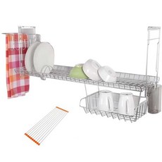 HAPPYHOME 吊掛式水槽架+橘色捲軸式水槽瀝水架, 單色