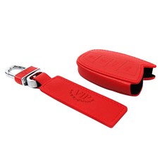 VIP 현대 HG/DM 4버튼용 천연가죽 스마트 키홀더 케이스, 레드, 1개