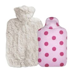 HUGO FROSCH 熱敷袋保暖毛絨型 1.8L 白色+環保兒童 粉色圓點 0.8L, 1套