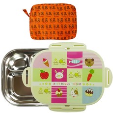 Kickyi 印花不鏽鋼餐盤便當盒組, 便當盒+蓋子+便當袋, 1組