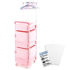 Living Smile 素色尿布收納箱組 衣架+衣架+分隔板+貼紙 3層, 粉色