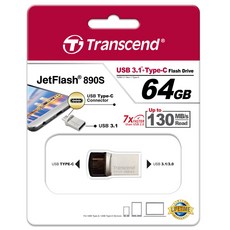 트랜센드 JetFlash 890 USB 3.1 Type C OTG 겸용 TS64GJF890S, 64GB, 1개