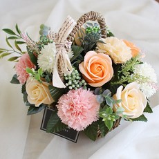 MORIANN 香皂花康乃馨迷你花籃, 蜜桃色