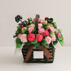 ASPASIA 香皂花 50朵玫瑰康乃馨花籃 充滿愛與尊敬, 粉紅色, 1個