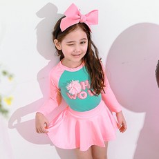 GOING KIDS 女童字母印花插肩防曬長袖泳衣+短裙套裝