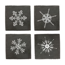 트와인 러스틱 홀리데이 슬레이트 코스터 컵받침 4개입, Snowflake, 4개