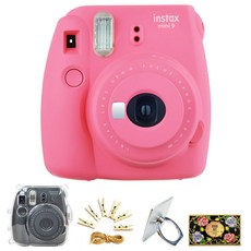 instax 拍立得 Mini 9 即時相機 + 保護套套組, Mini 9（火烈鳥粉色）, 1套