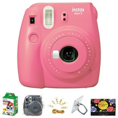 instax 拍立得 Mini 9 即時相機 + 迷你膠卷 + Polar 保護套套組, 1套, 迷你9相機火烈鳥粉色+迷你膠卷20p+極光殼透明+相線+智能環隨機送+油紙25p