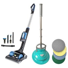 좋은생활지웰 2in1 스탠드형 무선진공청소기 세트형 그레이블루 VENTUS-ST-9500 + UFO 무선 물걸레 청소기 패드 4장형 GWELL-2004, 2종1세트