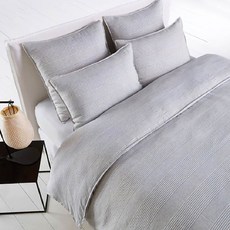 亞麻條紋被套, 白+藍