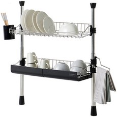 HANSSEM 立柱式雙層餐具瀝水架, 黑色