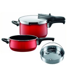 실리트 Sicomatic T-plus 듀오 에너지 압력솥 4.5L + 압력솥 3L + 스티머 인덕션 IH, 레드, 1세트