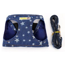 寵物牛仔胸背帶 + 牽繩組 M, 深藍色, 1套