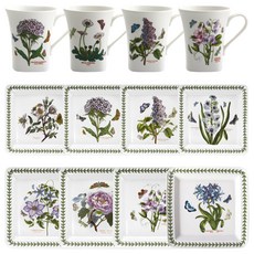 PORTmeIRION 波特玫琳恩 陶瓷杯具 12入, 方盤(大)4入+方盤(中)4入+馬克杯 4入, 1組