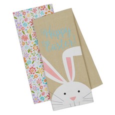 Design Imports 해피 이스터 디쉬타월 2종 세트 키친크로스 45.7 x 71.1cm, Rabbit + Flower, 1개