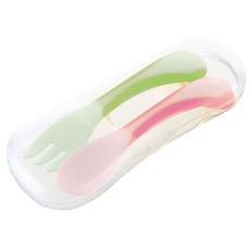 릿첼 ND 잼잼 이유용 스푼 + 포크 + 케이스 세트, 그린, 핑크, 1세트