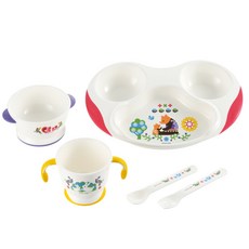 릿첼 Kinpro 베이비식기세트 KS-3 MR 밥그릇 + 양손컵 + 접시 + 스푼 + 포크, 화이트, 1세트