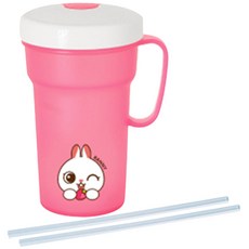 에디슨 프렌즈 흘림방지 빨대컵2 300ml + 실리콘 빨대 2p, 핑크, 1개