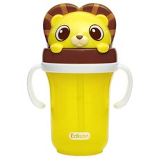 에디슨 국산 프렌즈 이중 스텐 빨대컵 사자, 옐로우, 1개