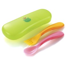 릿첼 베이비 스푼 + 포크 + 케이스 세트, 혼합색상, 1세트