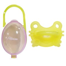 아가프라 키튼 실리콘 노리개젖꼭지 + 보관 케이스, 3~12개월, 옐로우