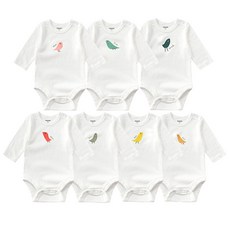 Mom's care 新生兒小鳥印花長袖包屁衣 G002BCBA075 7入