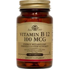 솔가 비타민 B12 100mcg 글루텐 프리 비건 무설탕 타블렛, 1개, 100정