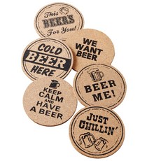 Design Imports 코르크 비어 코스터 6종 세트 컵받침, Brown, 1개