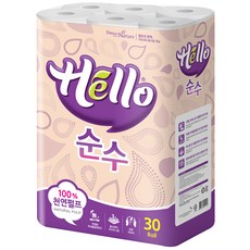 헬로 순수 천연펄프 3겹데코 롤화장지 27 m, 30롤, 1개