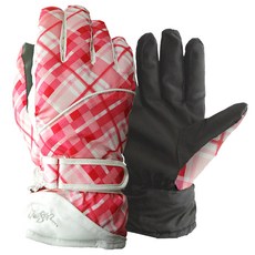 Jeko 女性格紋滑雪手套, 粉紅色, 1個